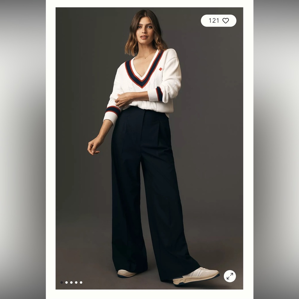 Maeve Hollywood Tailored Trousers from Anthropologie size 6 Tall- Navy Pinstripe